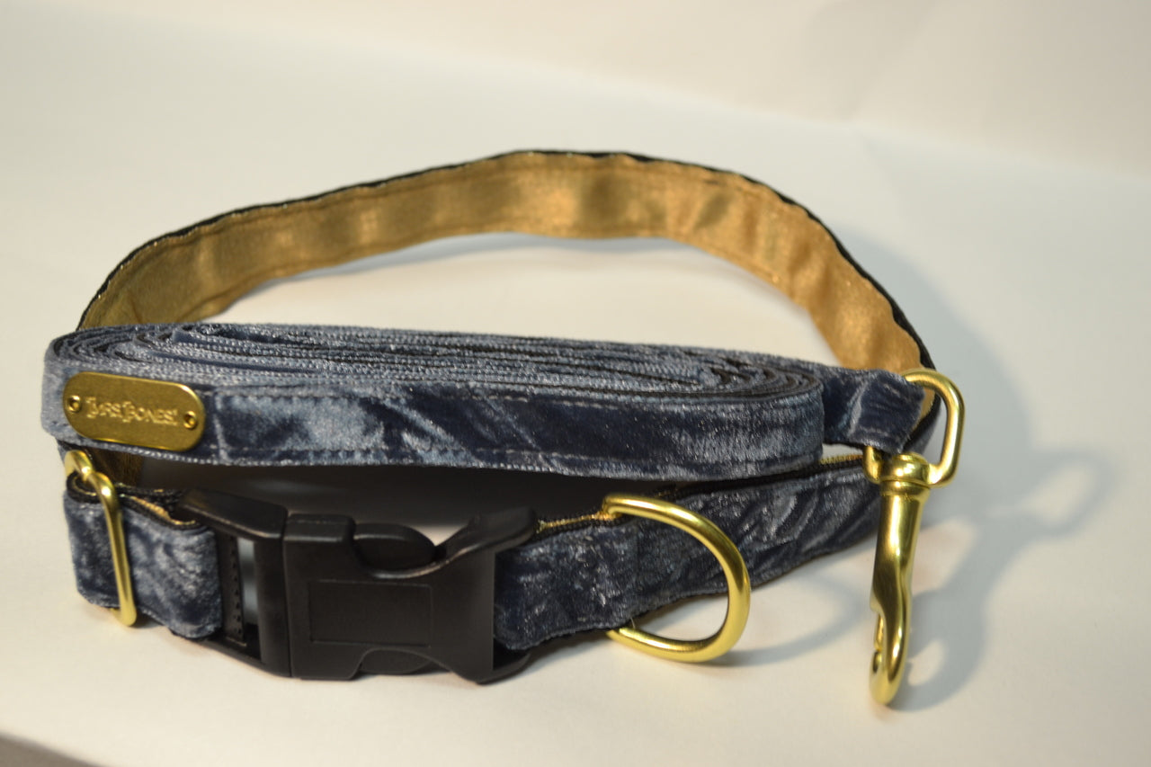 Slate Crushed Velvet Dog Collar