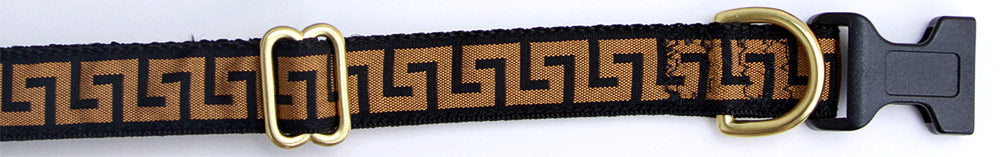 Greek Key Non Metallic Bronze on Black 3/4" Dog Collar