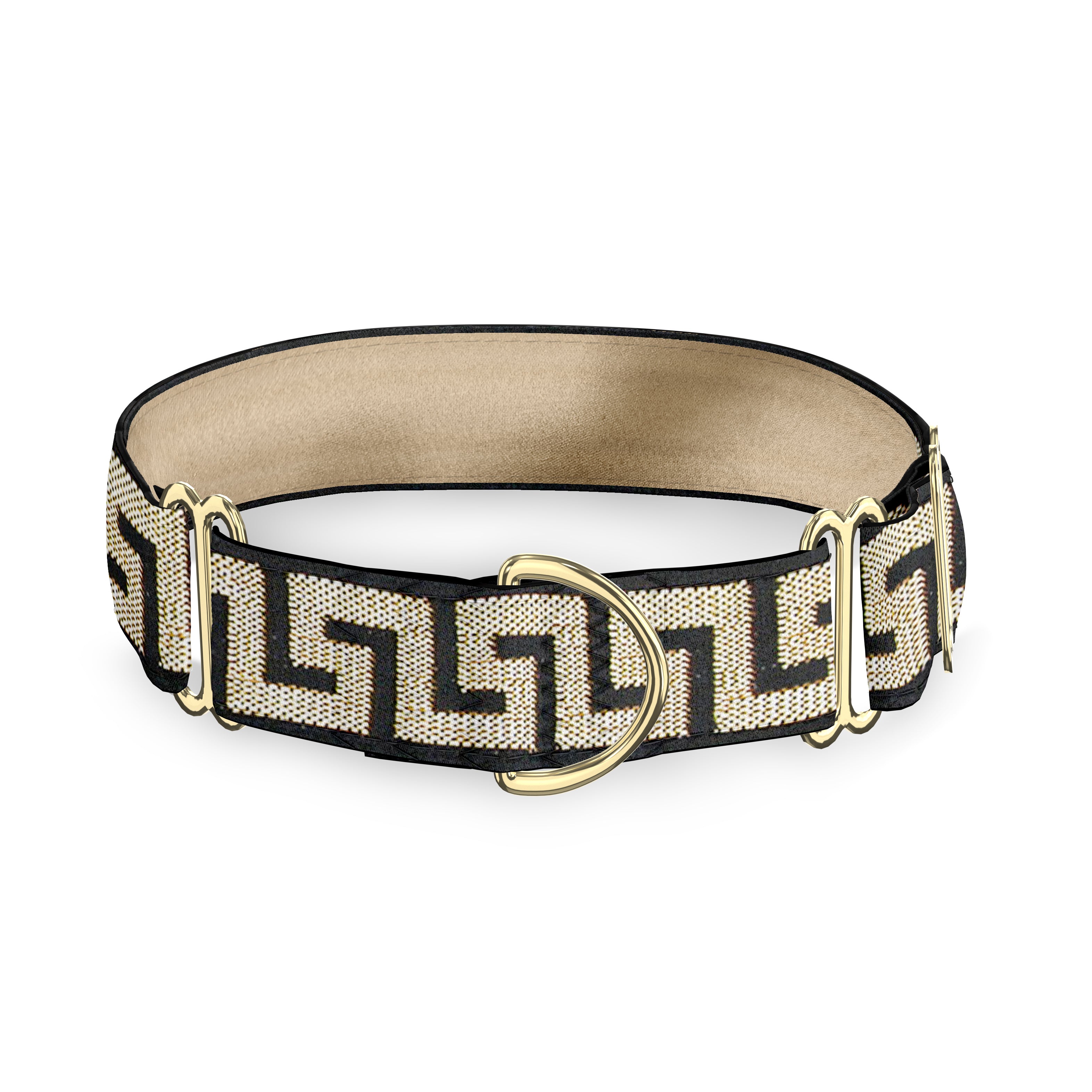 Greek Key Gold on Black 3/4" Dog Collar