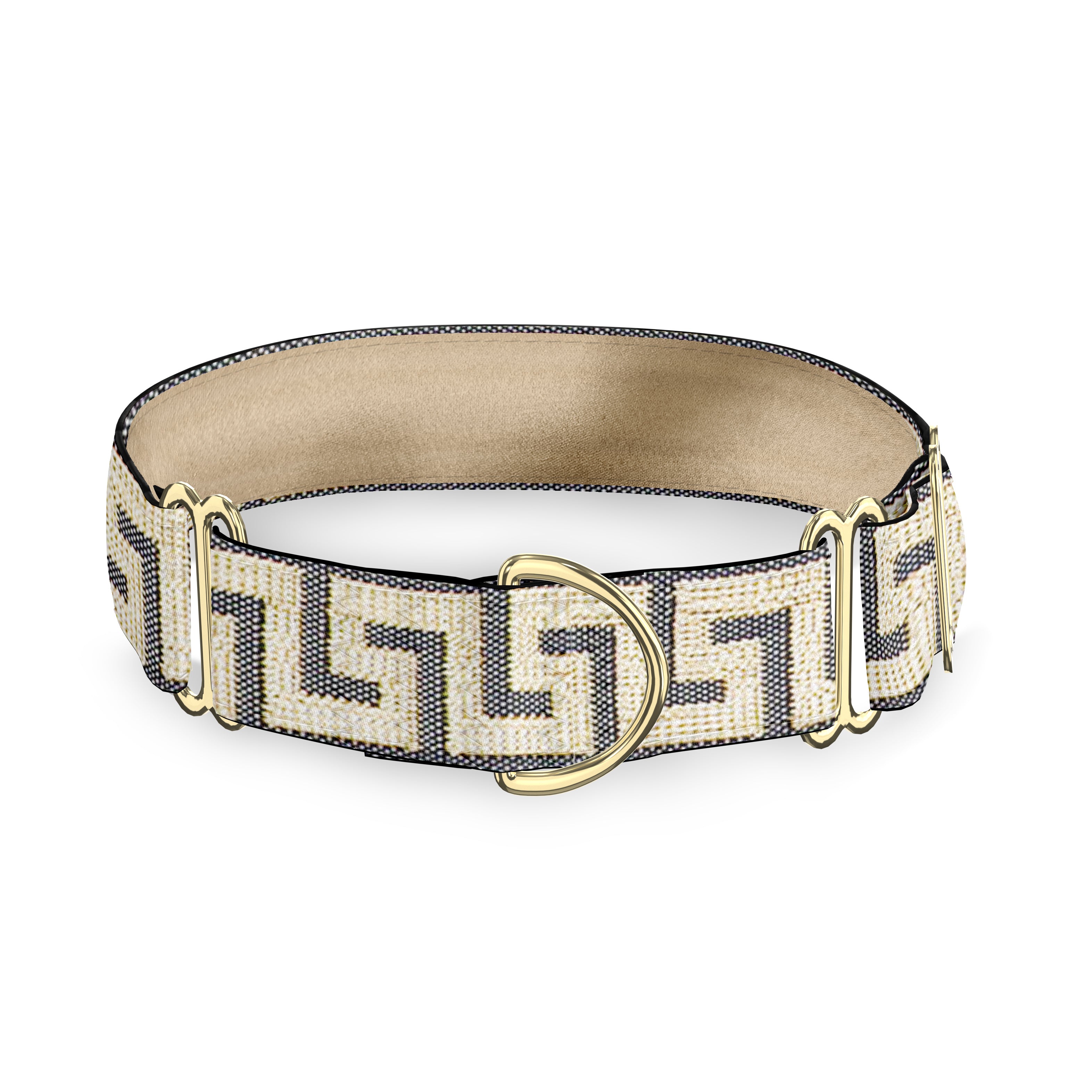 Greek Key Gold on Grey 3/4"Dog Collar