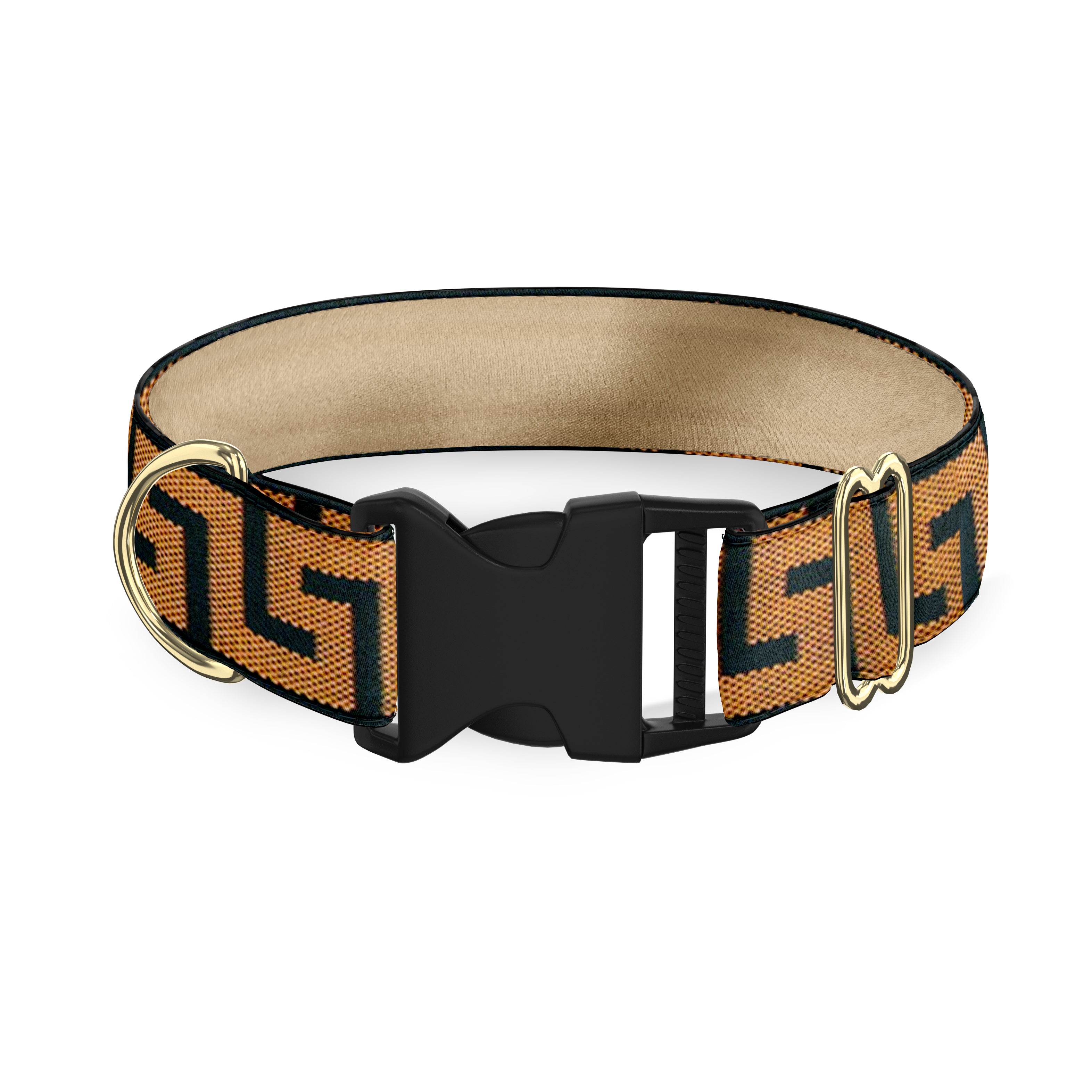 Greek Key Non Metallic Bronze on Black 3/4" Dog Collar