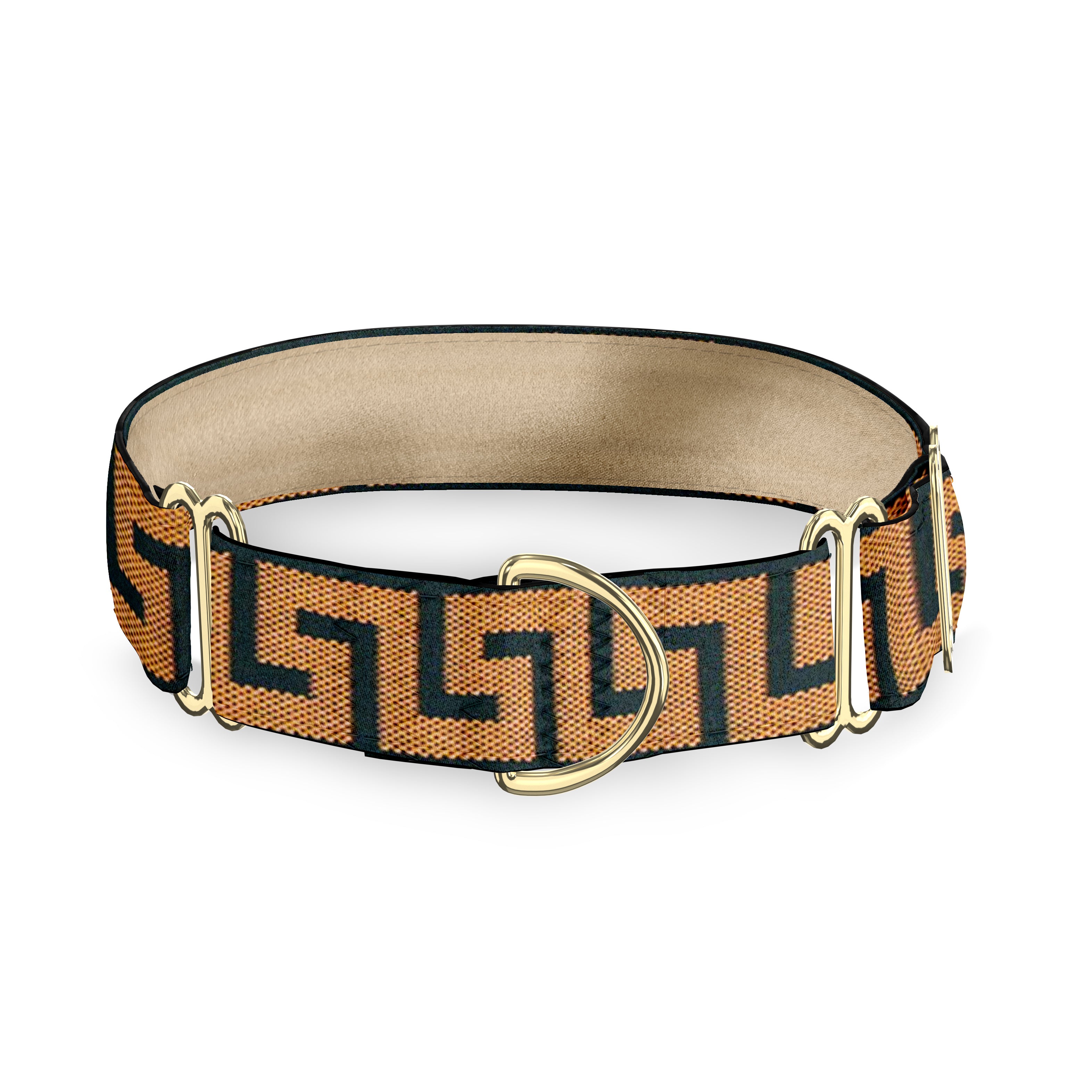 Greek Key Non Metallic Bronze on Black 3/4" Dog Collar