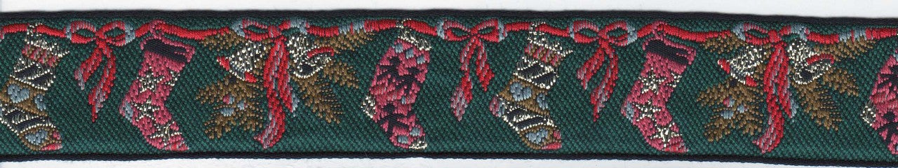 Holiday Stockings Green 1.5" Dog Collar