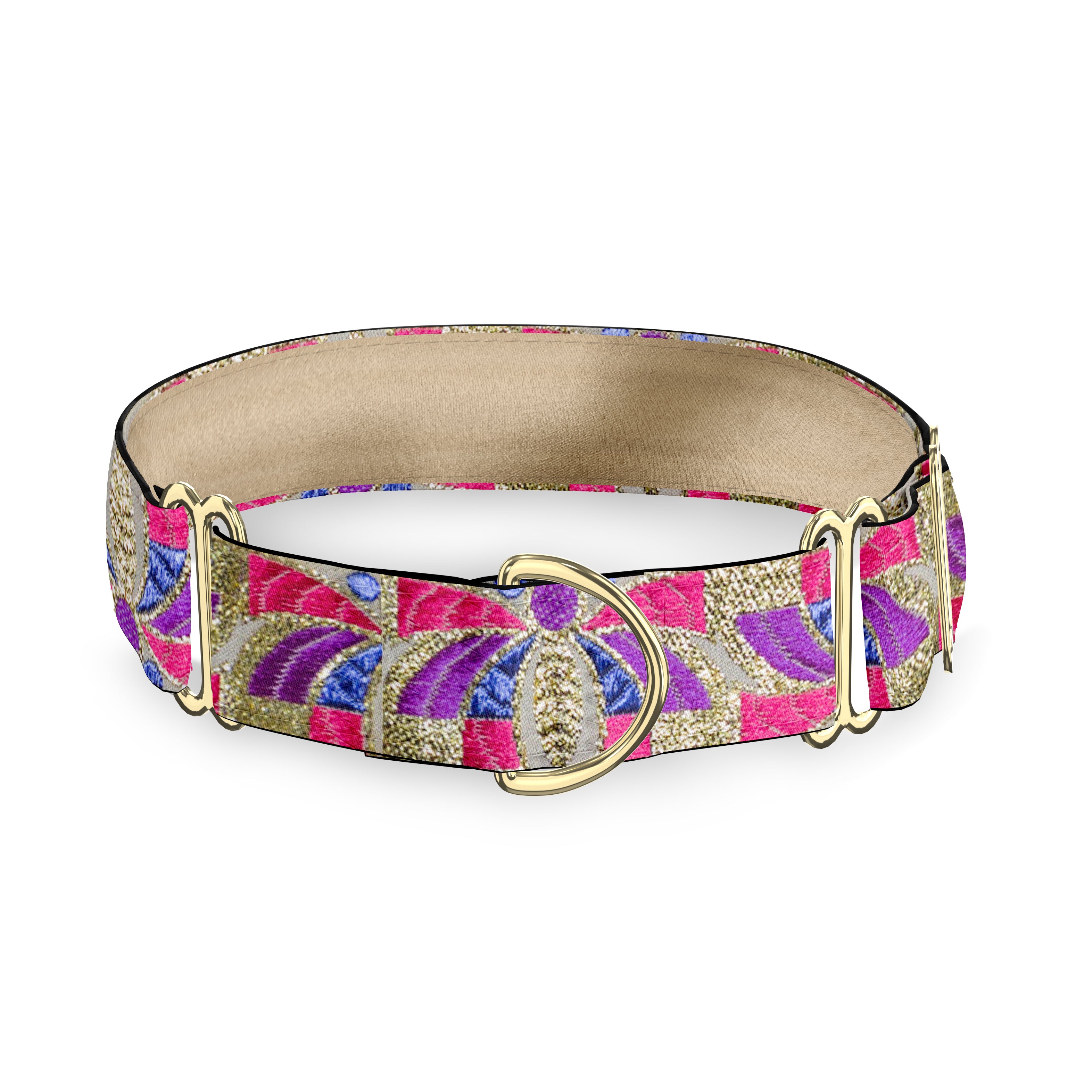 Oriental Bees Pink and Purple 1.5" Dog Collar