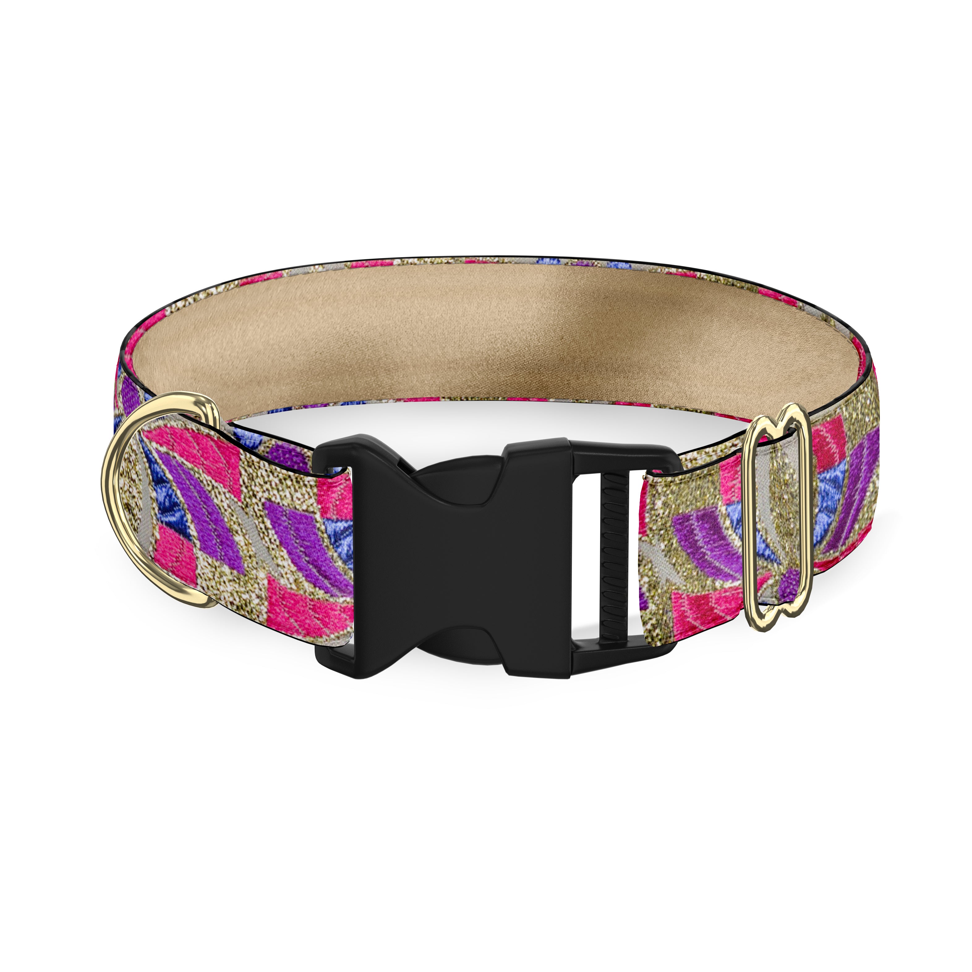 Oriental Bees Pink and Purple 1.5" Dog Collar