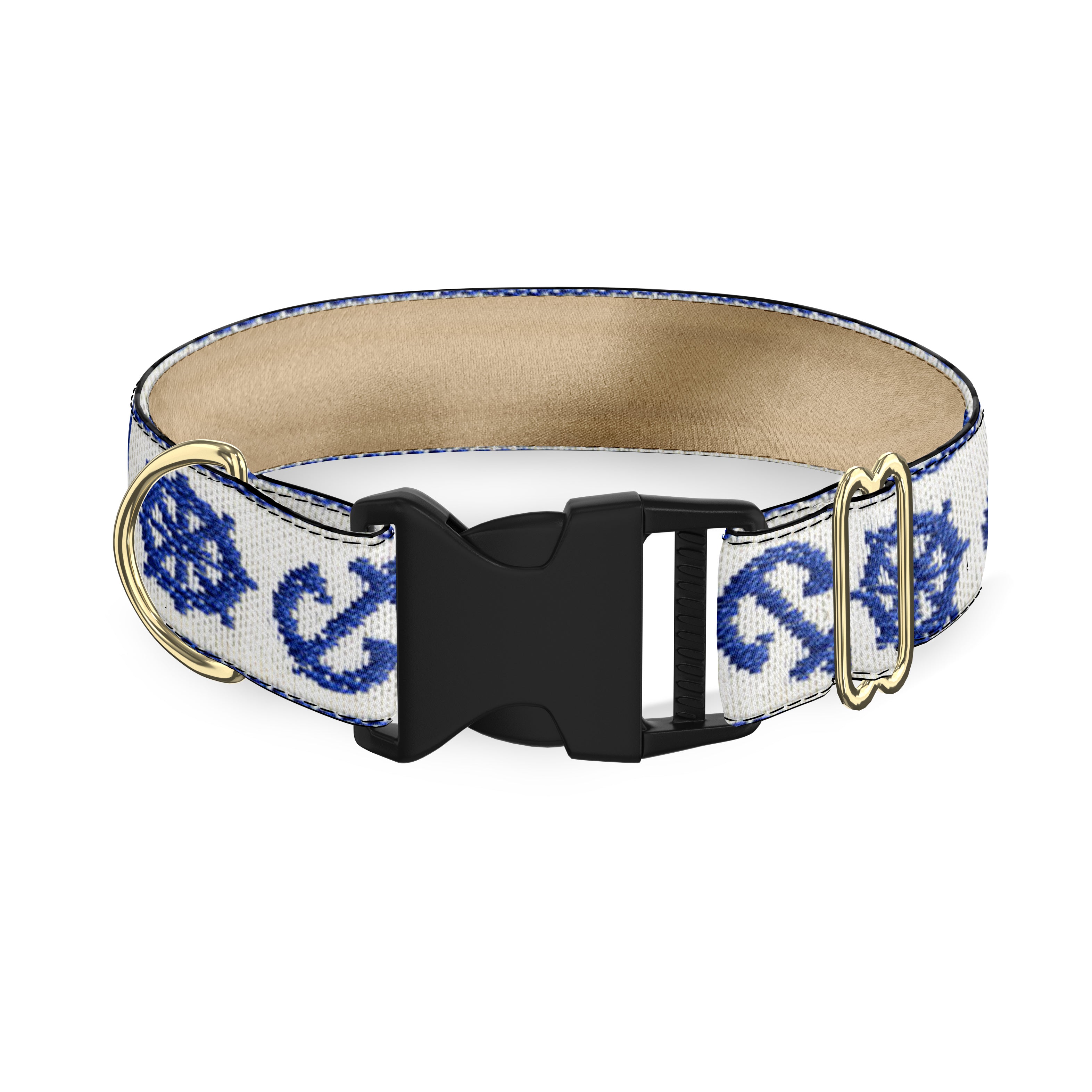 Anchors White and Blue Dog Collar