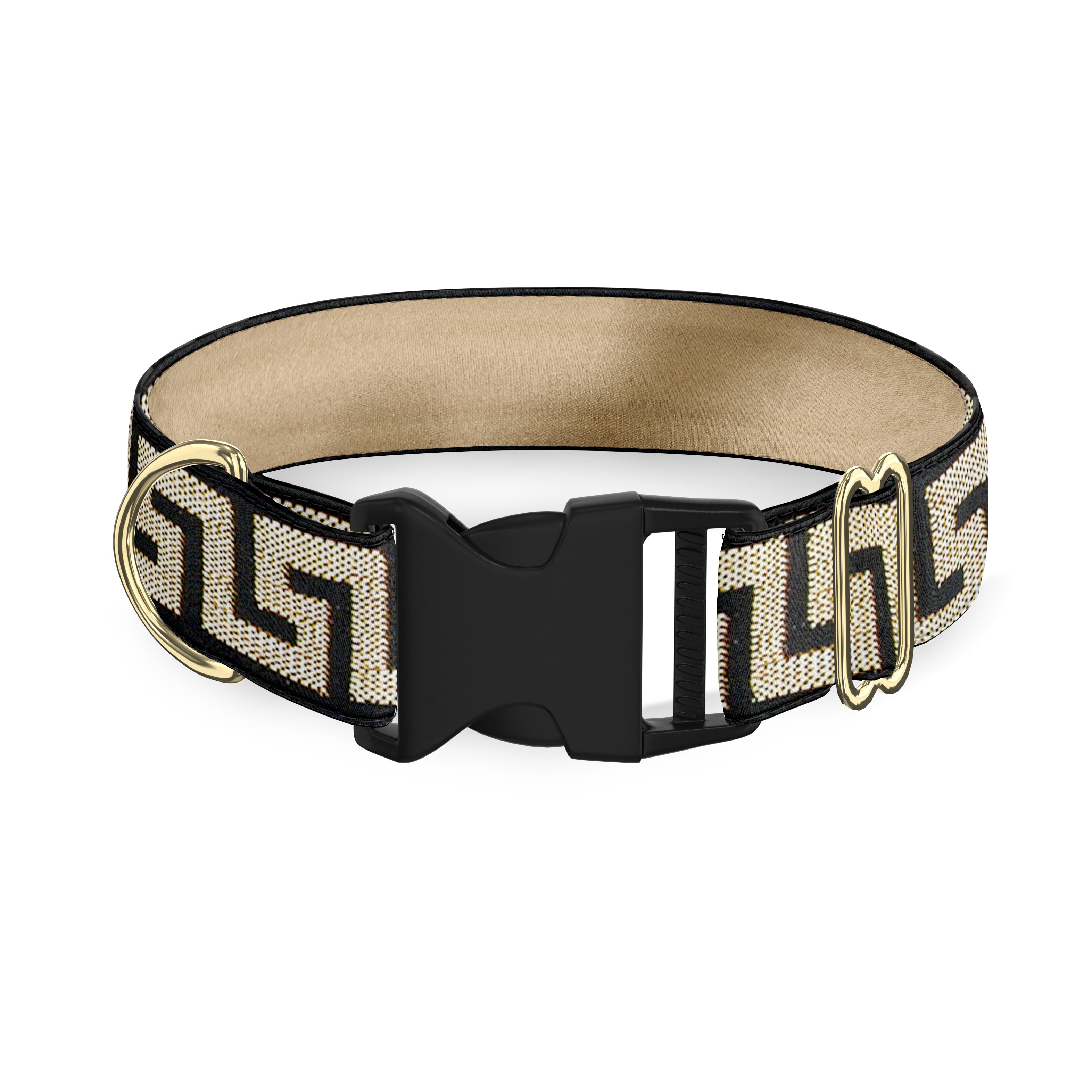 Greek Key Gold on Black 3/4" Dog Collar