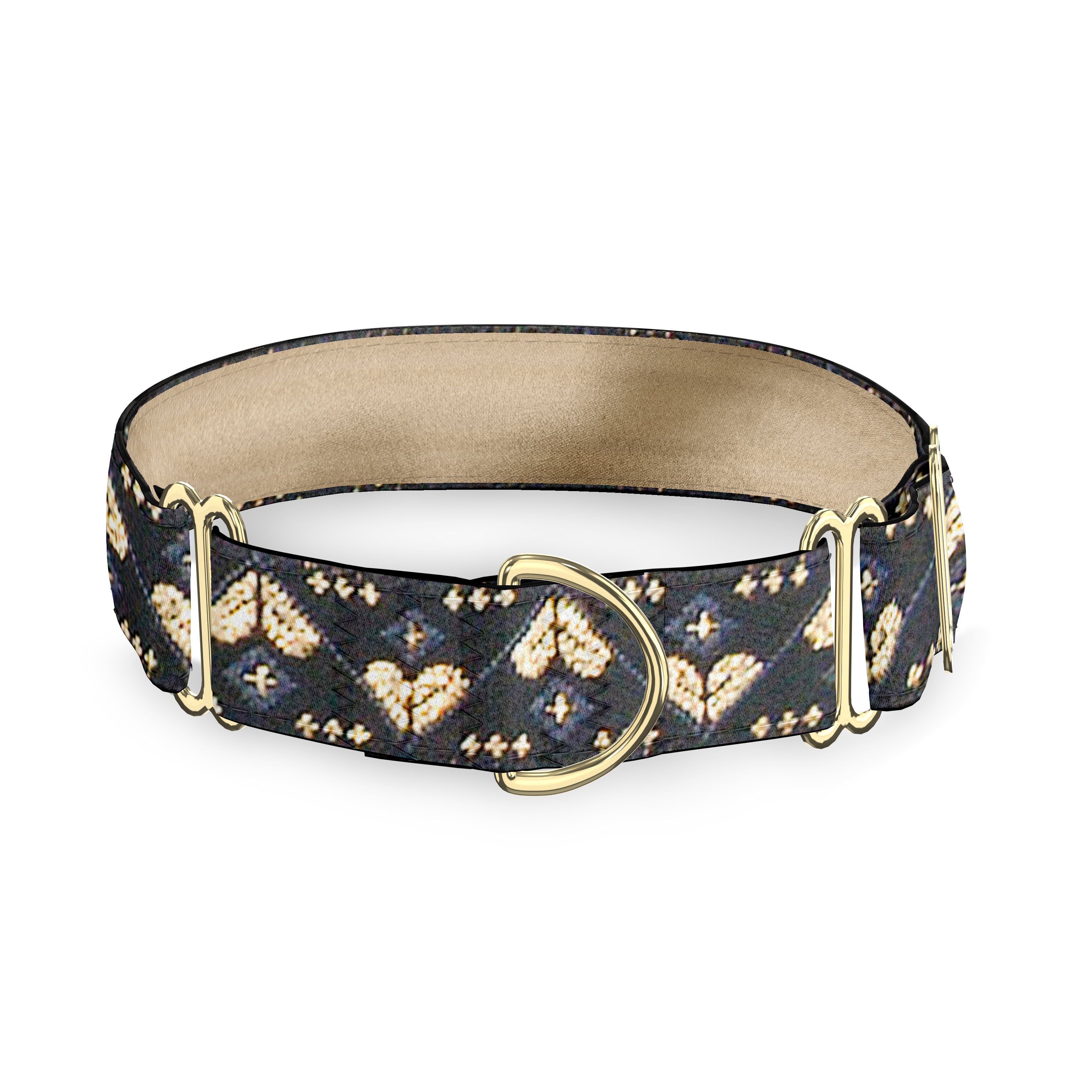 Hearts Hex Black and Gold 5/8' Dog Collar