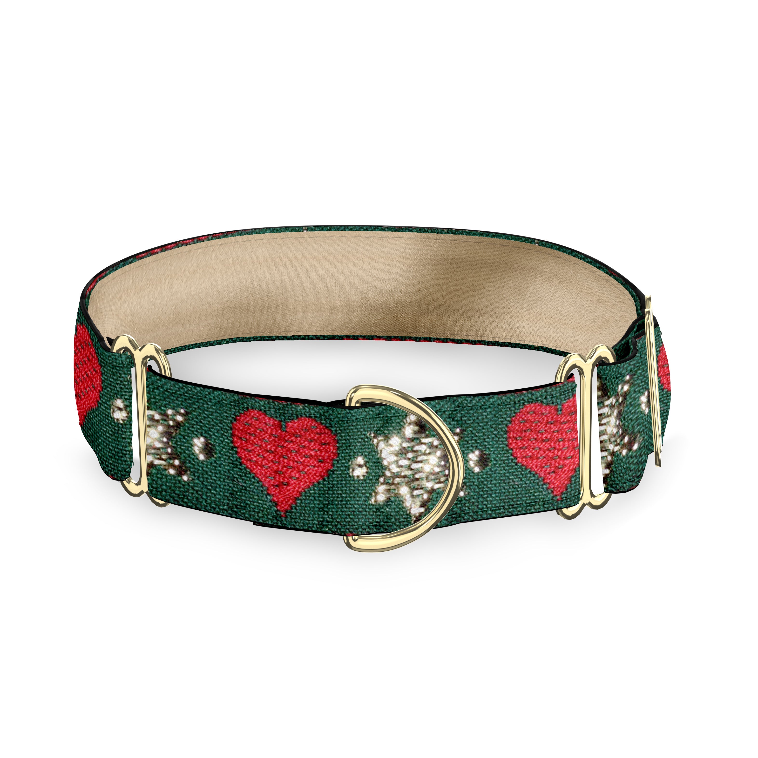 Holiday Stars and Hearts Dog Collar
