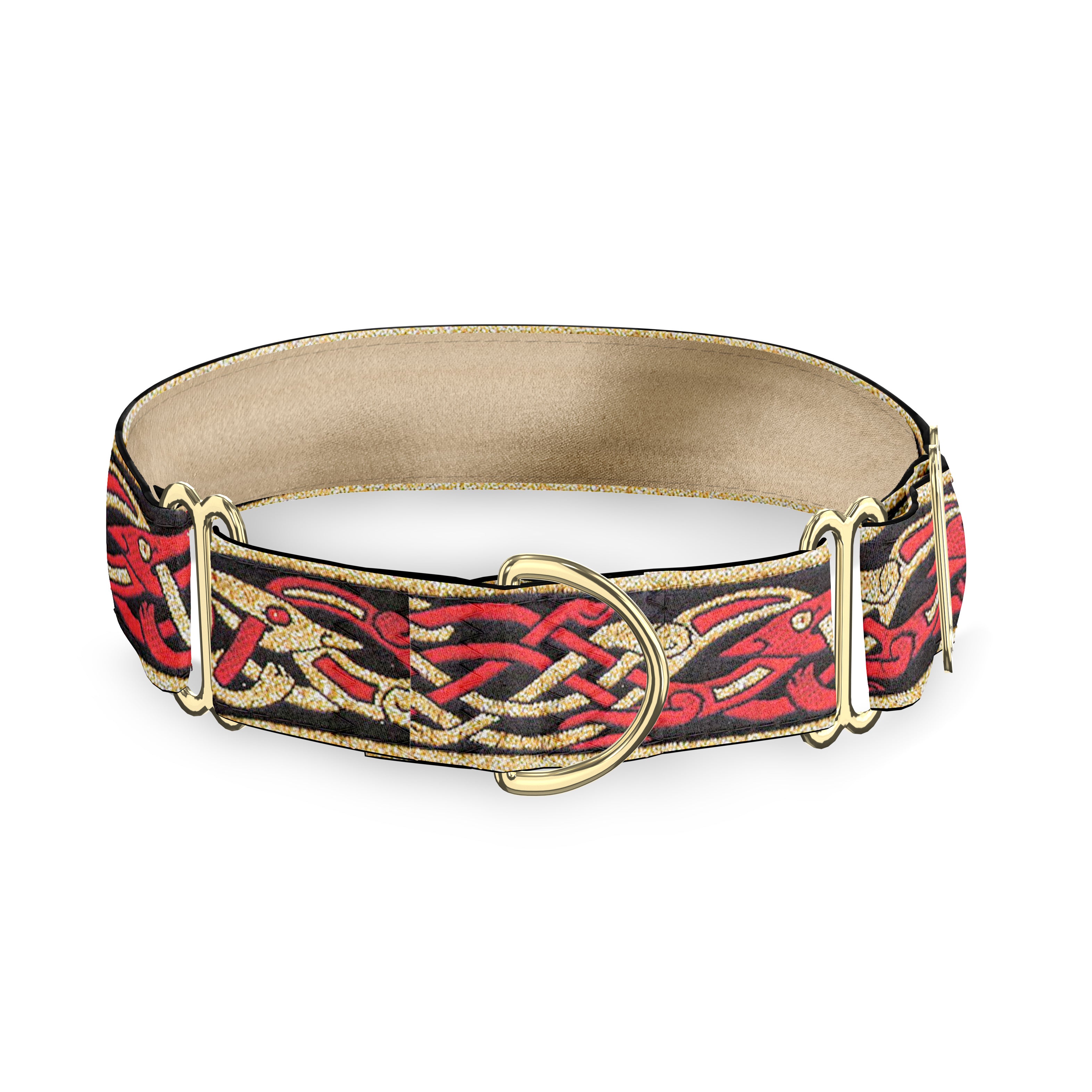 Kells Hounds Red and Gold 2 Inch Masterpiece Dog Collar